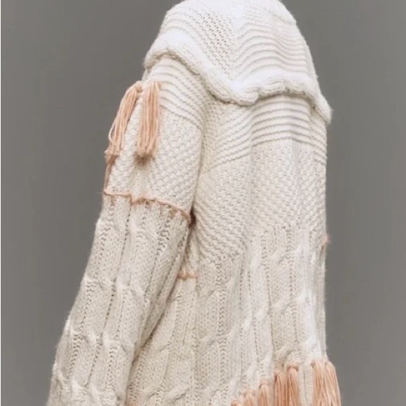 Anthropologie Cream and Pink Tassel Cardigan - Picture 4 of 5
